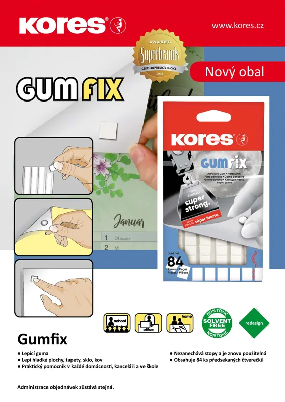 KORES GUMFIX Lepicí guma 50g , 84 čtverečků Super Strong