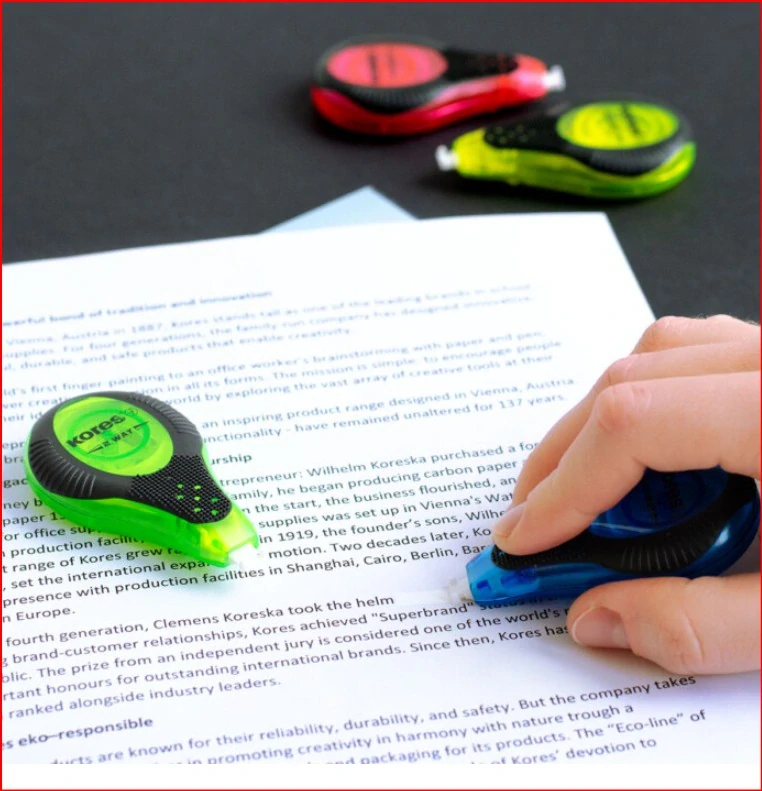 KORES Korekční páska 4,2mm x 8m 2WAY Neon mix barev na blistru