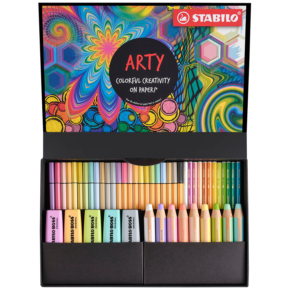 STABILO Kreativní sada STABILO ARTY - Linery, Fixy, Zvýrazňovače, Akvarel. pastelky, 50 ks