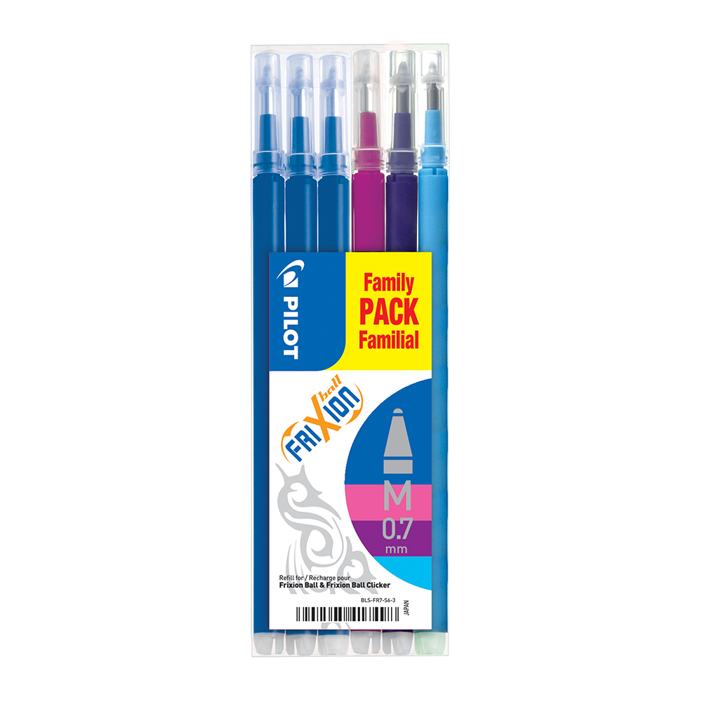 PILOT Náplň gumovací PILOT Frixion 0,7 mm/6 ks - 3xmodrá, 1xrůžová, 1xfialová, 1xsvětle modrá