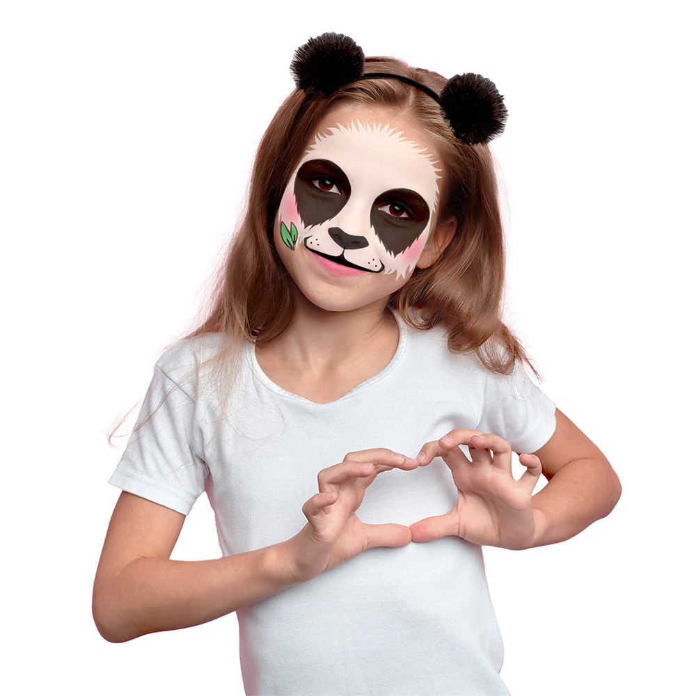KIDEA Barvy na obličej PANDA - 4 barvy + štětec a čelenku (sada)