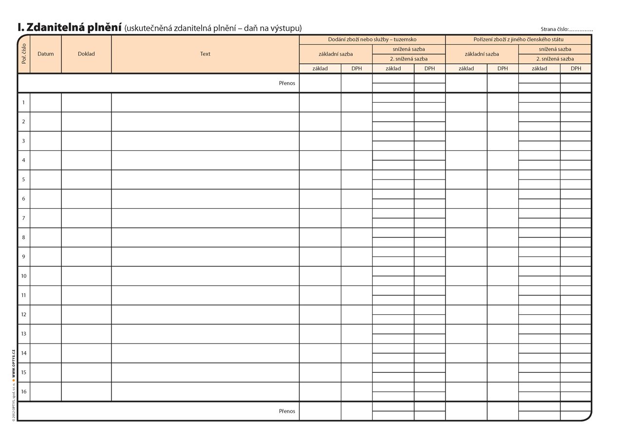 Optys Kniha evidence DPH A4