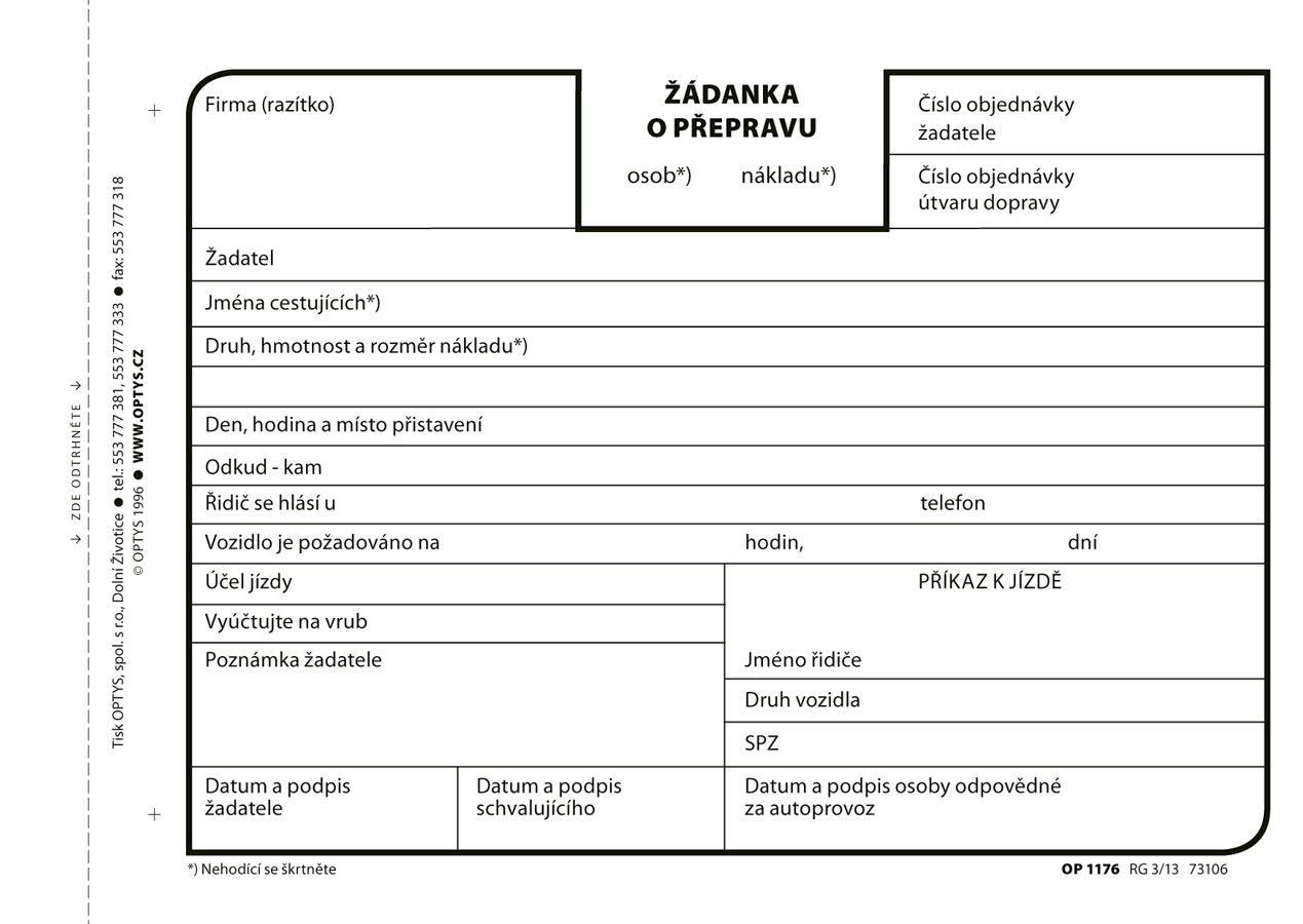Optys Žádanka o přepravu A6, 100 listů