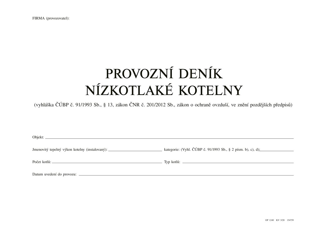 Optys Provozní deník nízkotlaké kotelny A4