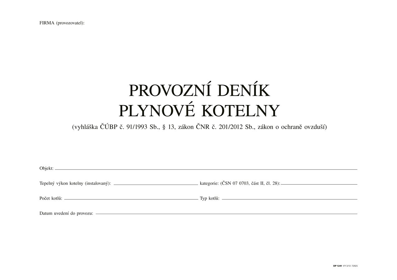 Optys Provozní deník plynové kotelny A4