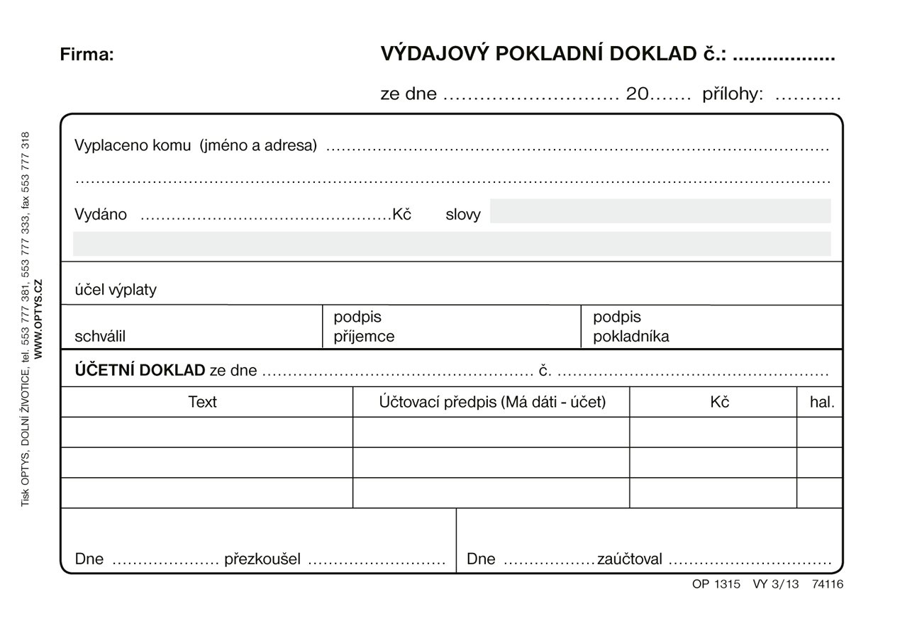 Optys Výdajový doklad A6, samopropisovací, 50 listů