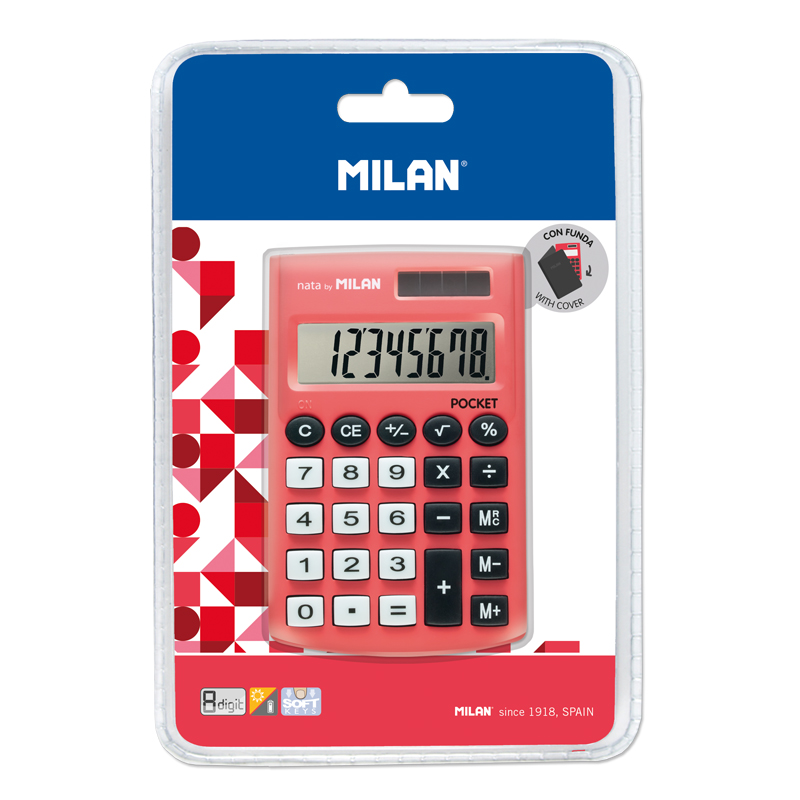 MILAN Kalkulačka MILAN kapesní 8 místná Touch červená - blistr