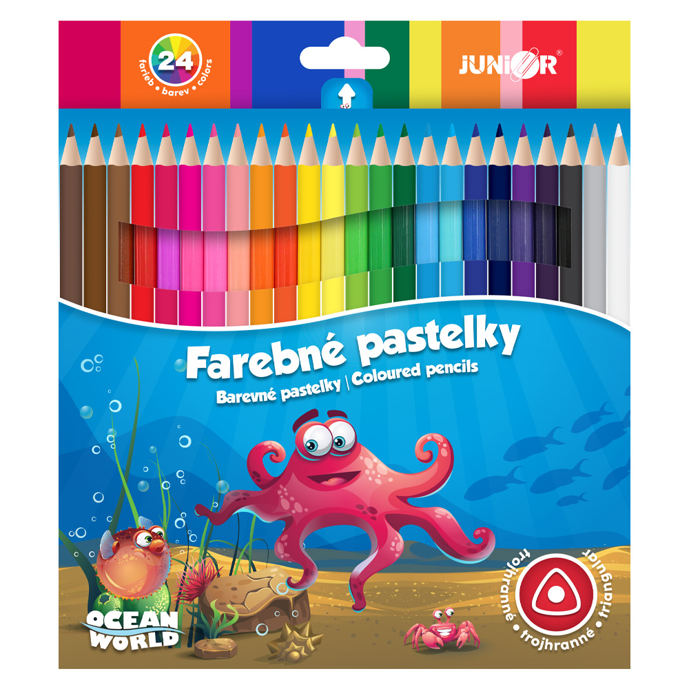 JUNIOR Pastelky JUNIOR Ocean Wolrd trojhrané - 24 ks