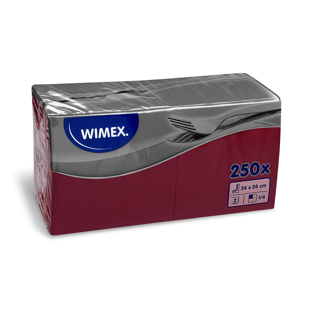 WIMEX Ubrousky 2-vrstvé 24 x 24 cm bordové 250 ks