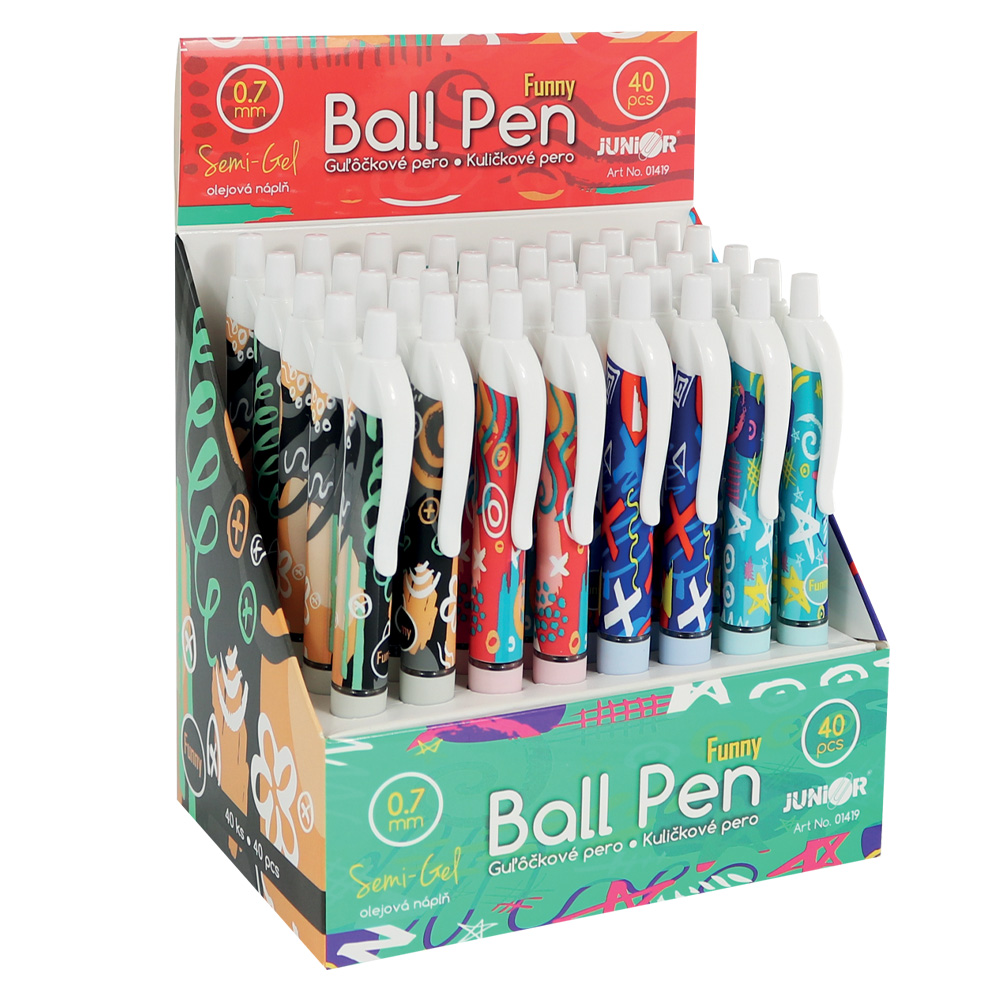 JUNIOR Pero kuličkové Semi-Gel 0,7 mm - Funny (4 designy v balení)