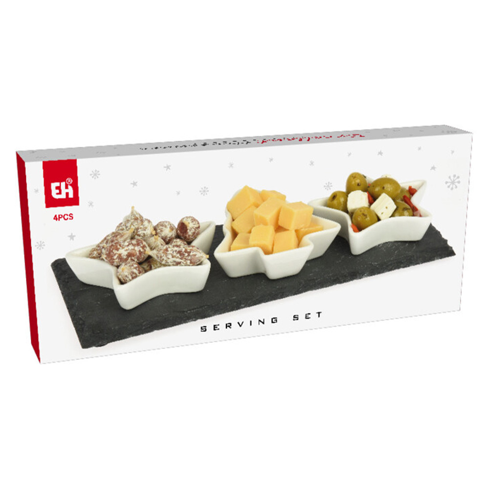  Vánoční prostírání, bílé porcelánové misky (sada 3 ks) + podnos
