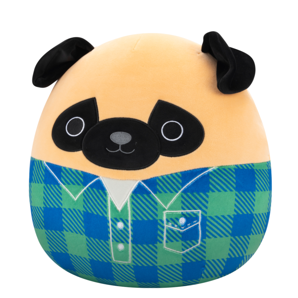 Squishmallows SQUISHMALLOWS Mops ve flanelové košili - Prince, 30 cm