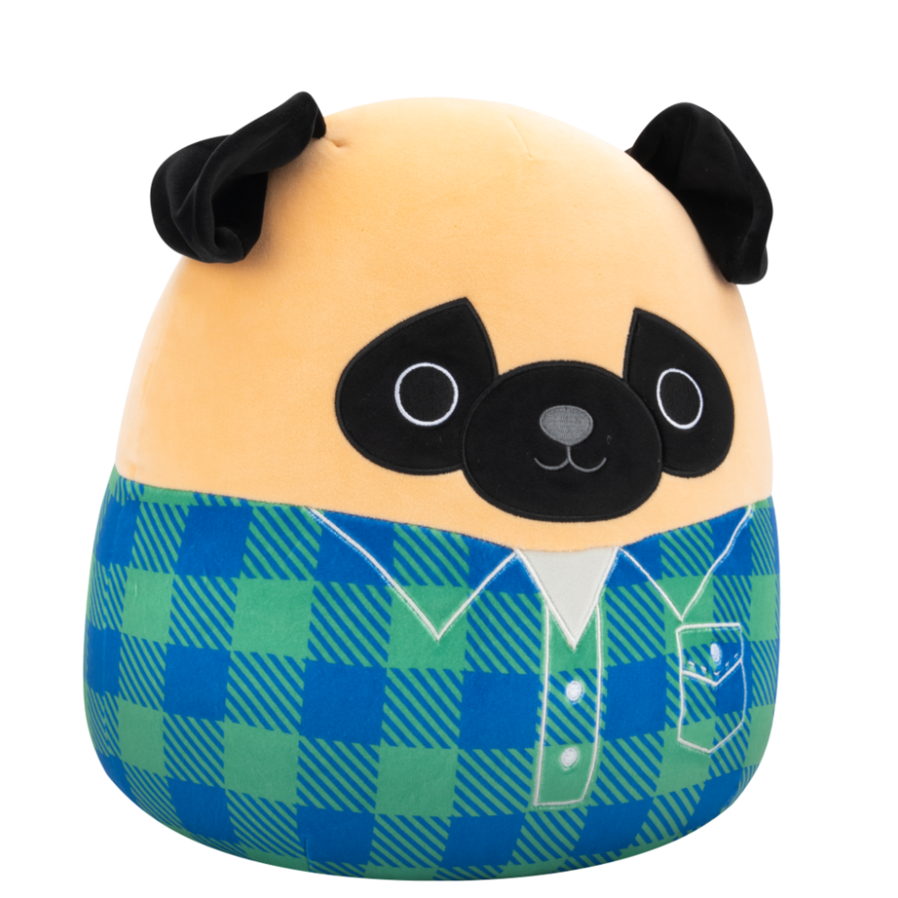 Squishmallows SQUISHMALLOWS Mops ve flanelové košili - Prince, 30 cm
