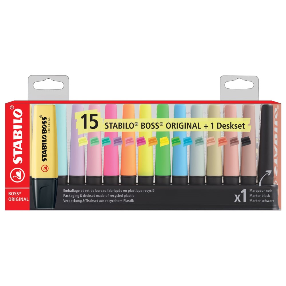 STABILO Zvýrazňovač STABILO BOSS ORIGINAL 15 ks DeskSet marker - Nature, Pastel, Neon