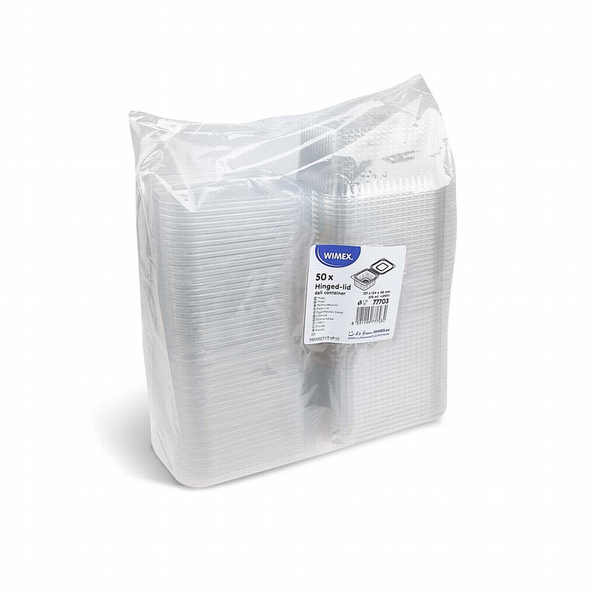 WIMEX Miska (rPET) s viečkom hranatá priehľadná 375ml [50 ks]