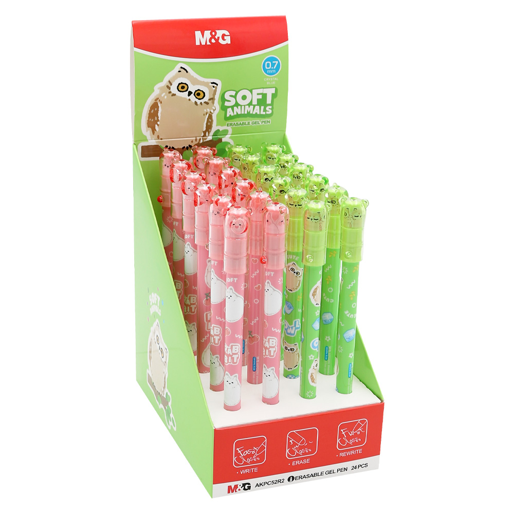 M&G Pero gelové /gumovací M&G iErase Soft Animals - Sova (mix barev) - modrá náplň