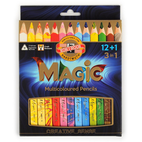 KOH-I-NOOR Pastelky trojhranné KOH-I-NOOR "MAGIC 3408" s vícebarevným tuhou sada 12 + 1 ks