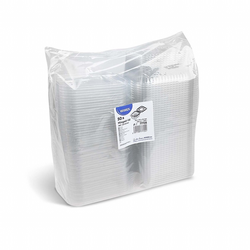 WIMEX Miska (rPET) s viečkom hranatá priehľadná 500ml [50 ks]
