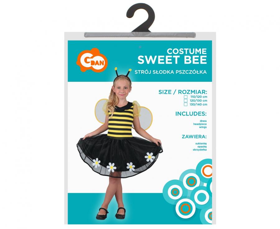 GoDan S.A. Dětský kostým Sweet Bee (šaty, čelenka, křídla), velikost 130/140 cm