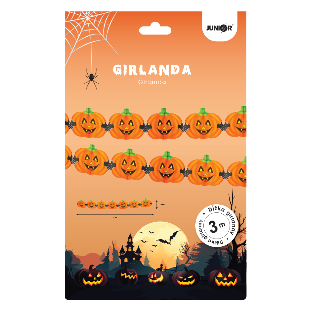 JUNIOR Girlanda papírová 3 m - veselá dýně, Halloween