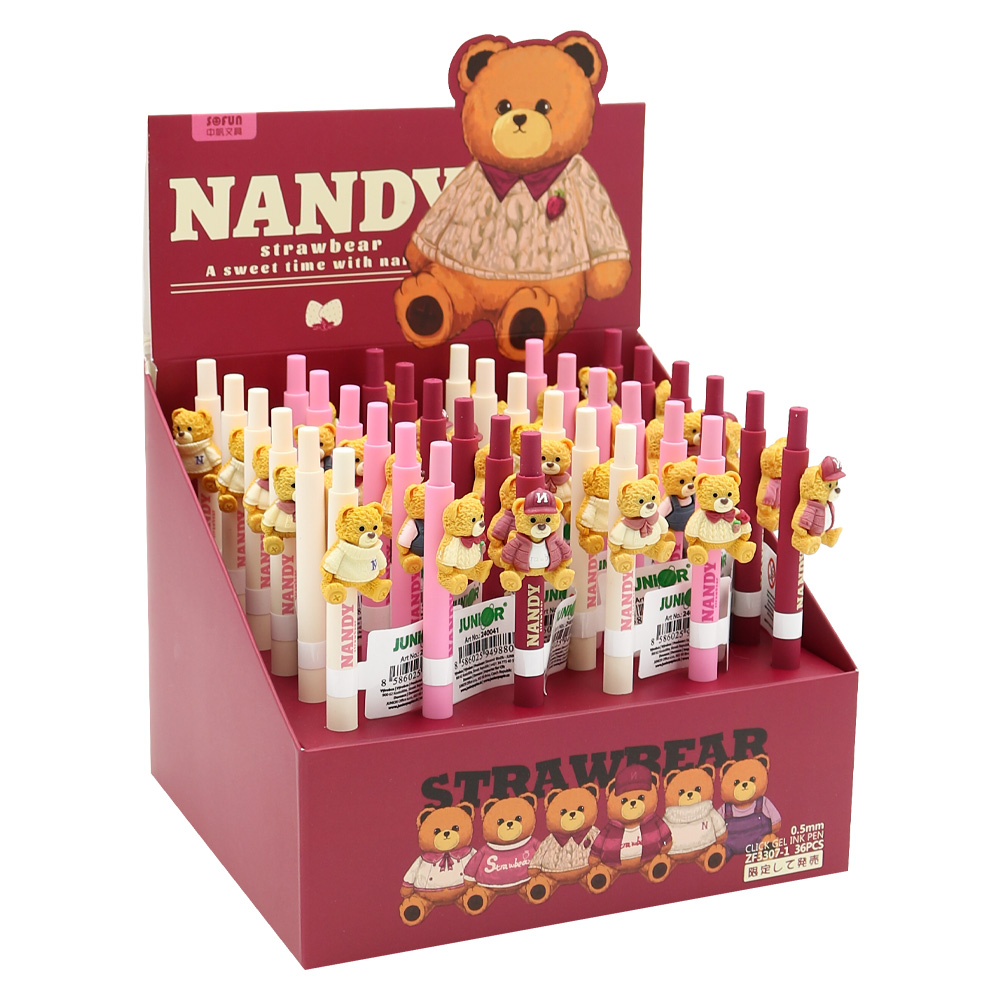 JUNIOR Gelové pero JUNIOR Nandy Bear 0,5 mm medvěd - modrá náplň (mix /cena 1ks)