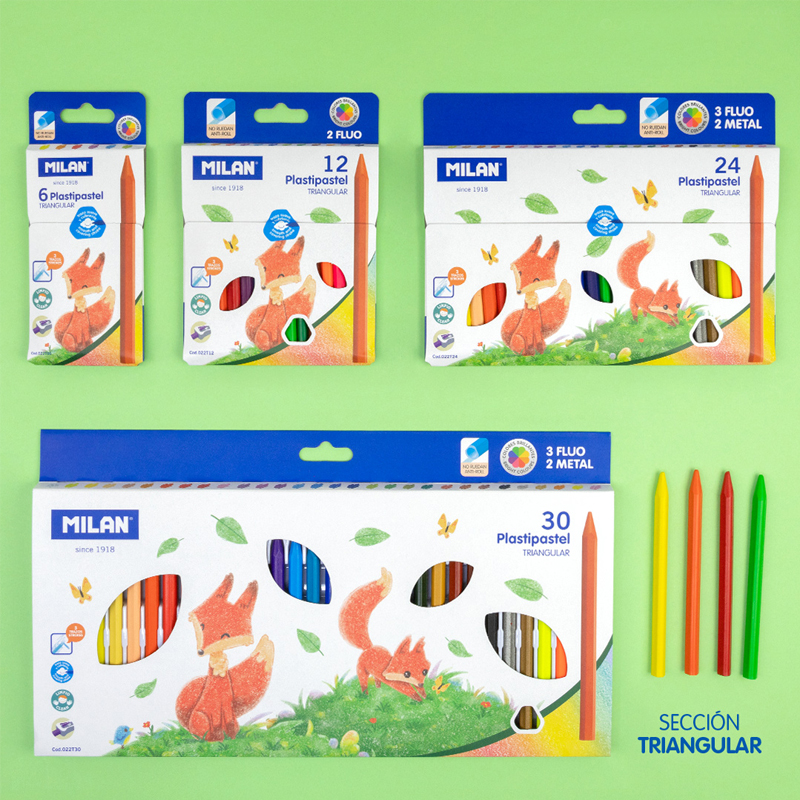 MILAN Pastelky MILAN trojhranné 19 ks + 3 x Fluo +2 metalické