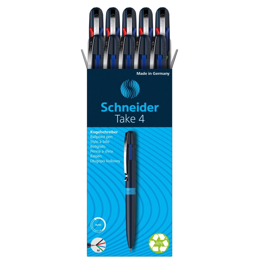 SCHNEIDER Kuličkové pero Schneider Take 4 Blue, náplň M - 4 barevná náplň