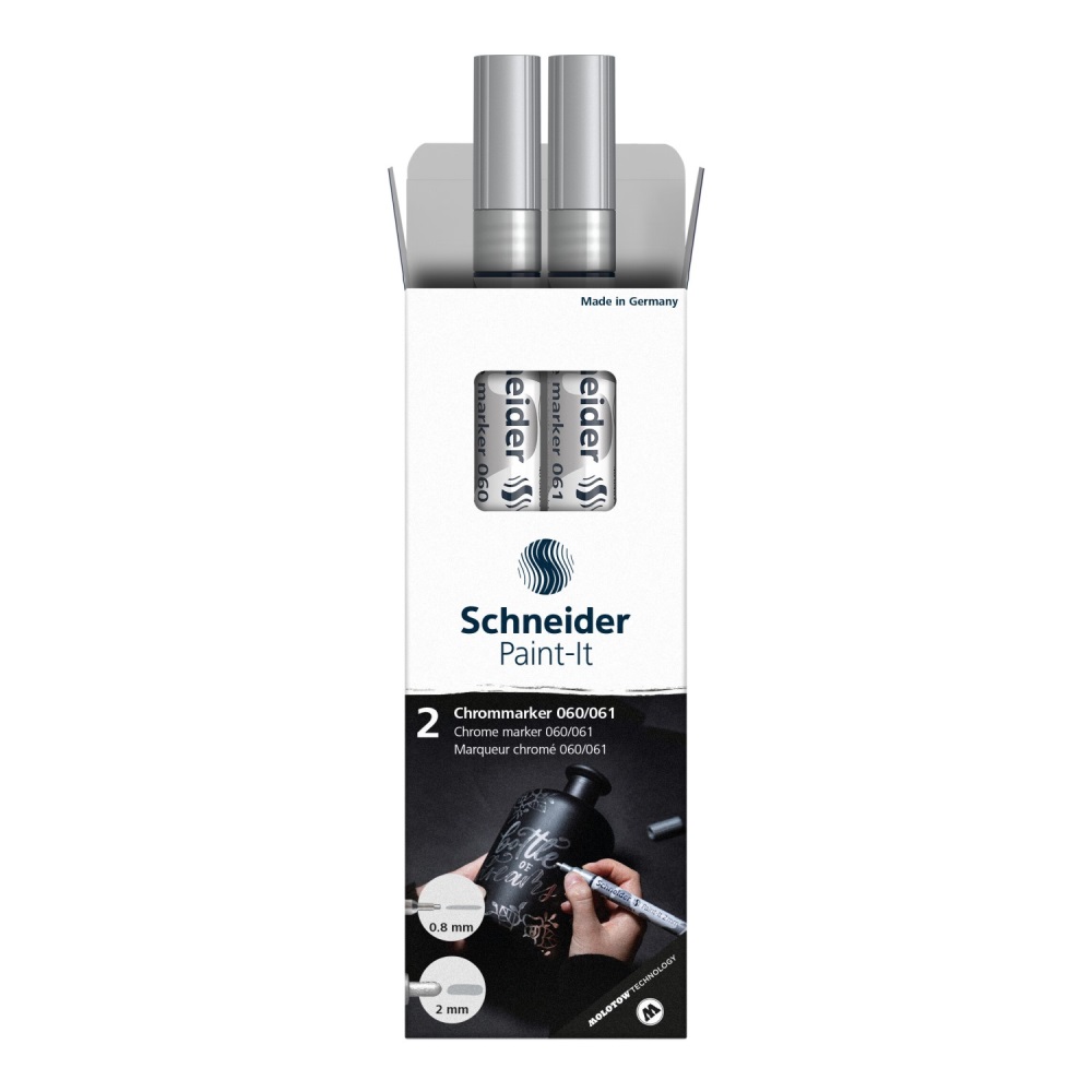 SCHNEIDER Popisovač Schneider Paint-It 060 Chrome Metallic, hrot 0,8 a 2 mm - stříbrný (sada 2 ks)