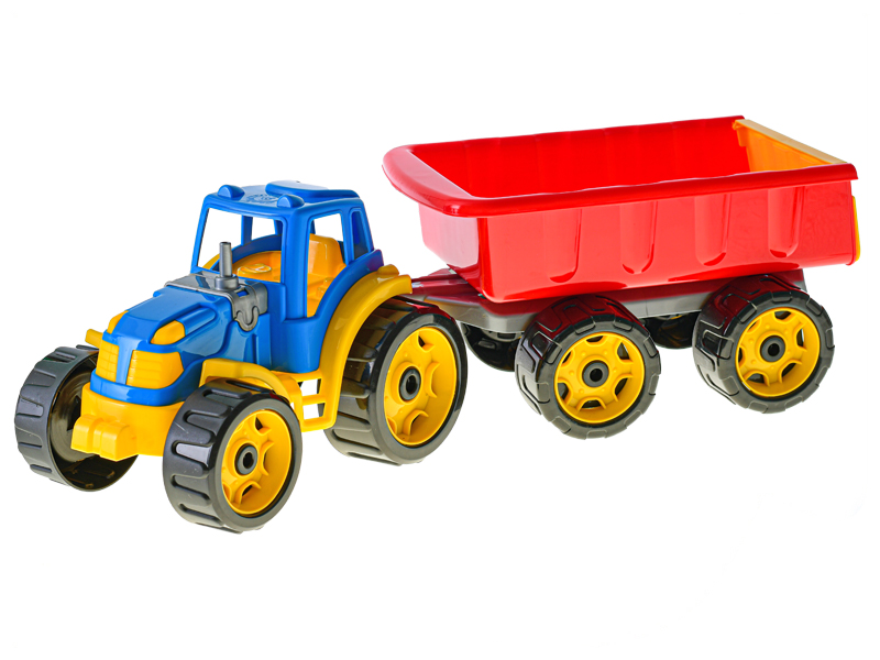 Traktor se sklápěcím přívěsem 54cm zelený v síťce