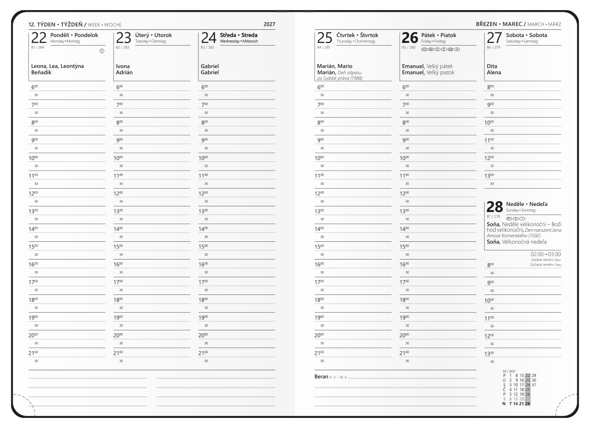 Baloušek Týdenní diář A5 - Alfons Mucha 2027 - Modrý