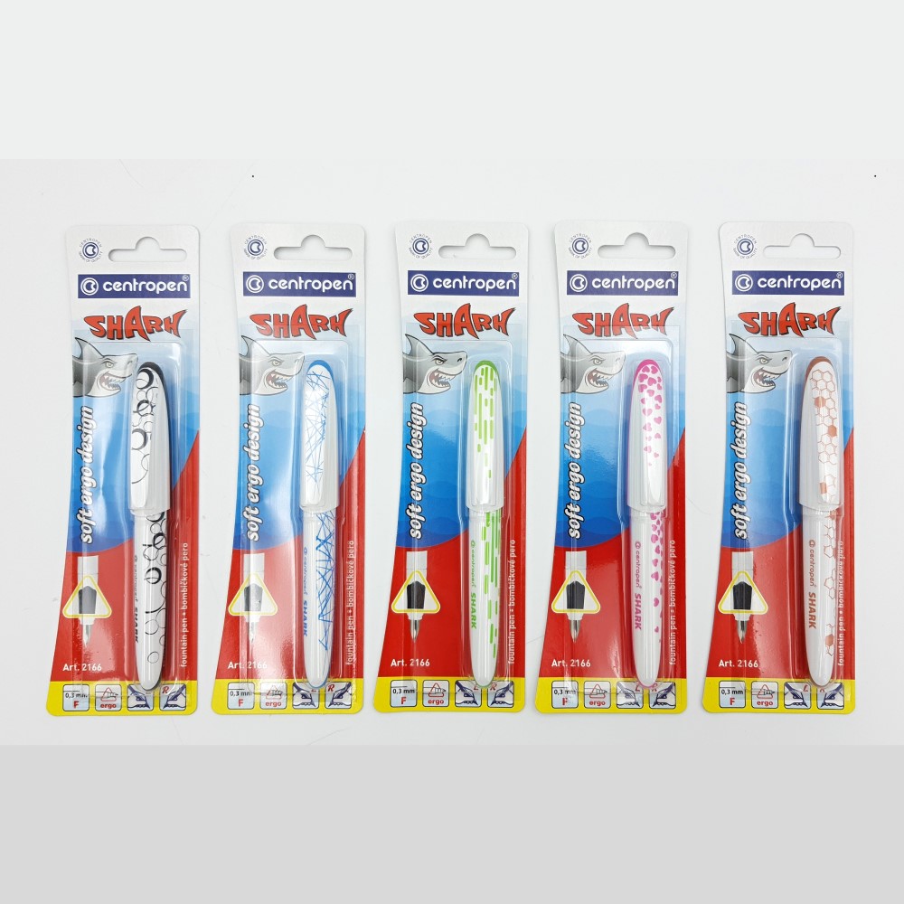 CENTROPEN Pero bombičkové CENTROPEN Shark Ergo 2166, blistr - mix barev a designů