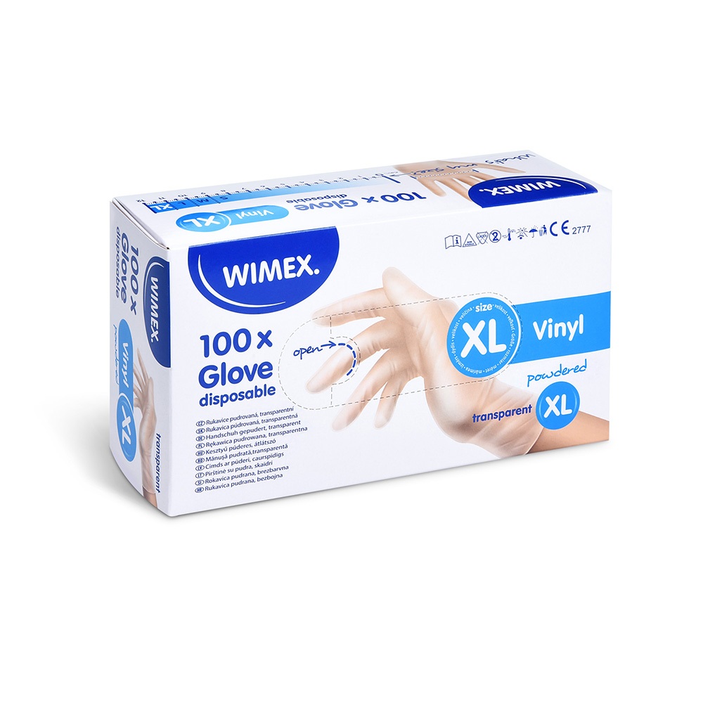 WIMEX Rukavice vinylové bílé, pudrované velikost XL