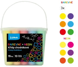 křídy barevné chodníkové 15ks v kyblíčku NEON+CLASSIC