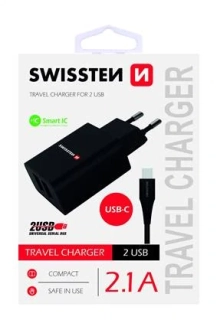 SWISSTEN ADAPTER 2x USB-A + kabel USB-C