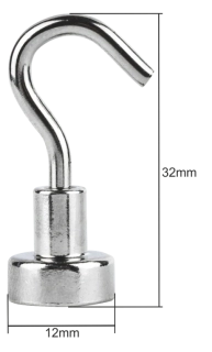 Magnet neodymový 12mm s háčkem 5ks