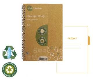 Blok A5 spirála linka 100listů s gumkou +záložky PROJECT