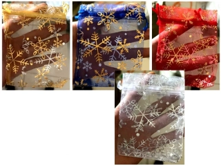IMPAP Sáček organza měšec 9 x 12 cm potisk vločky ,mix