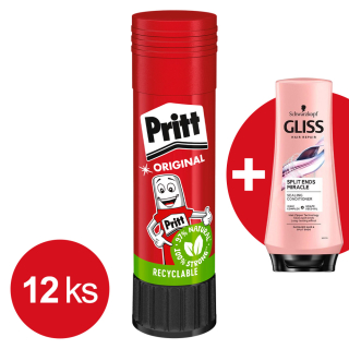 PRITT Lepicí tyčinka Pritt stick 20 g 12 ks + Dárek: Kondicionér na vlasy Gliss Split 250 ml