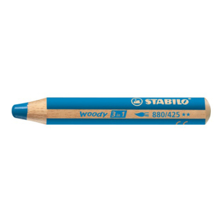 STABILO Pastelka STABILO woody 3 v 1 - barvička, vodovka, voskovka - modrá