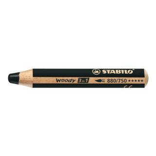 STABILO Pastelka STABILO woody 3 v 1 - barvička, vodovka, voskovka - černá