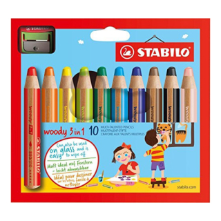 STABILO Pastelky STABILO woody 3 v 1 - barvička, vodovka, voskovka - 10 ks + ořezávátko
