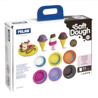 MILAN Plastelína MILAN Soft Dough sada 6 barev + nástroje "Ice creams & Waffles"
