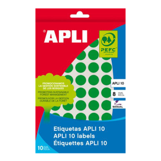 APLI Etikety, kulaté, průměr: 10 mm, ručně popisovatelné, barevné, APLI, zelené, 1008 etiket