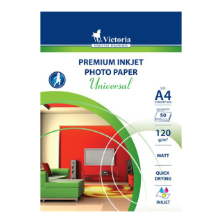 VICTORIA Fotopapír, pro inkoustové tiskárny, A4, 120 g, matný, VICTORIA "Universal"