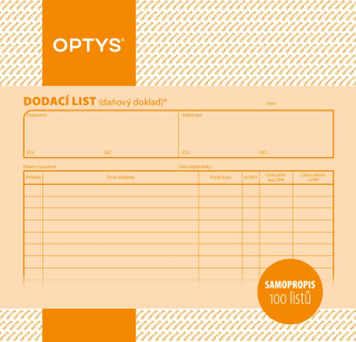 Optys Dodací list, samopropisovací, 21 x 20 cm, 100 listů