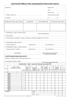 Optys Cestovní příkaz pro zahraniční pracovní cestu A4