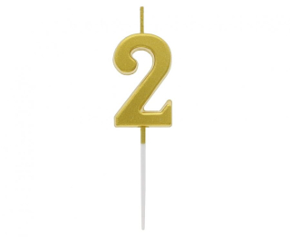 GoDan S.A. Dortová svíčka B&C - číslo "2" zlatá metalíza 9,5 cm