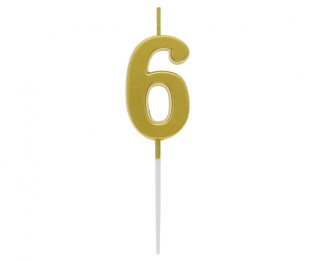 GoDan S.A. Dortová svíčka B&C - číslo "6" zlatá metalíza 9,5 cm