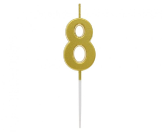 GoDan S.A. Dortová svíčka B&C - číslo "8" zlatá metalíza 9,5 cm