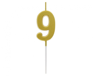 GoDan S.A. Dortová svíčka B&C - číslo "9" zlatá metalíza 9,5 cm